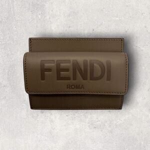 Fendi Roma Leather Card Holder Wallet Debossed Logo